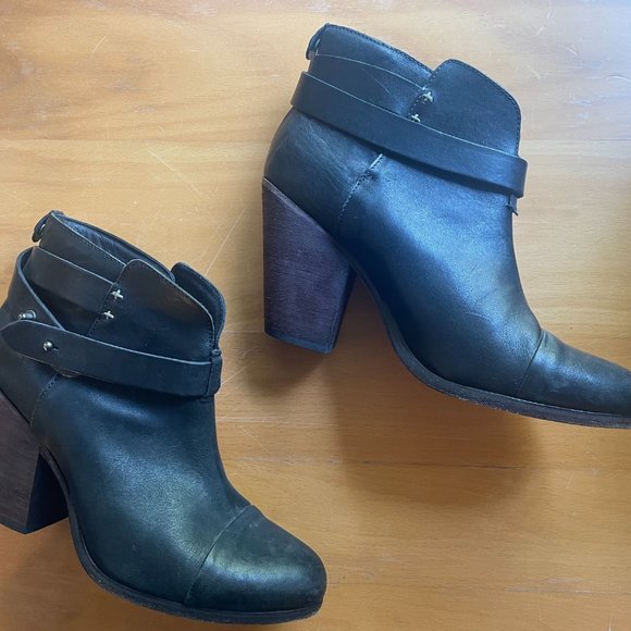 Rag & Bone Black Leather Harrow Ankle Boots - EU 39 - US 8.5 - Picture 3 of 10